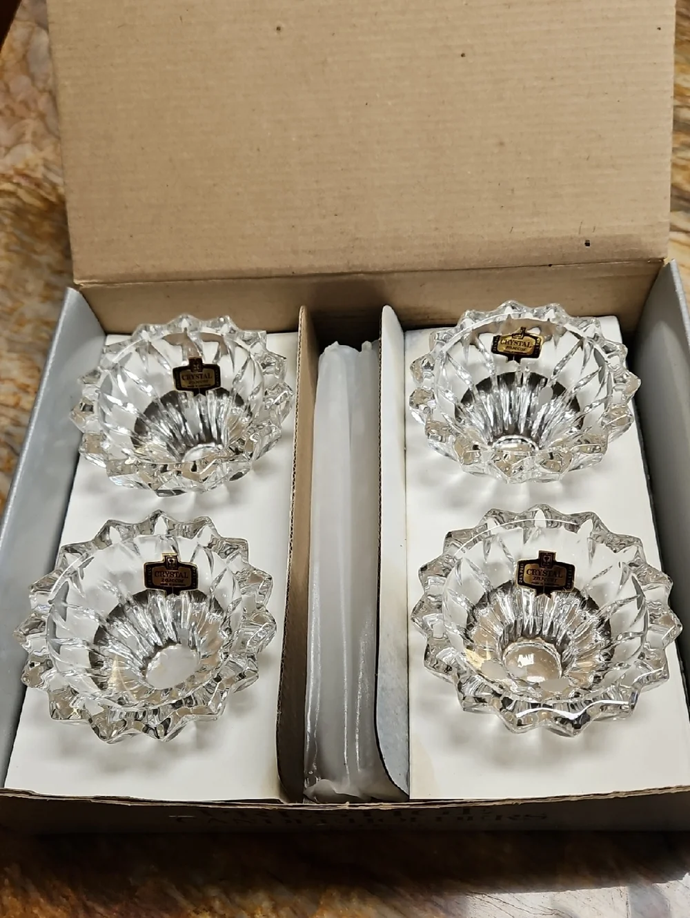 PRESTIGE Vintage hand-cut 24% full lead crystal taper candle holder set of 4